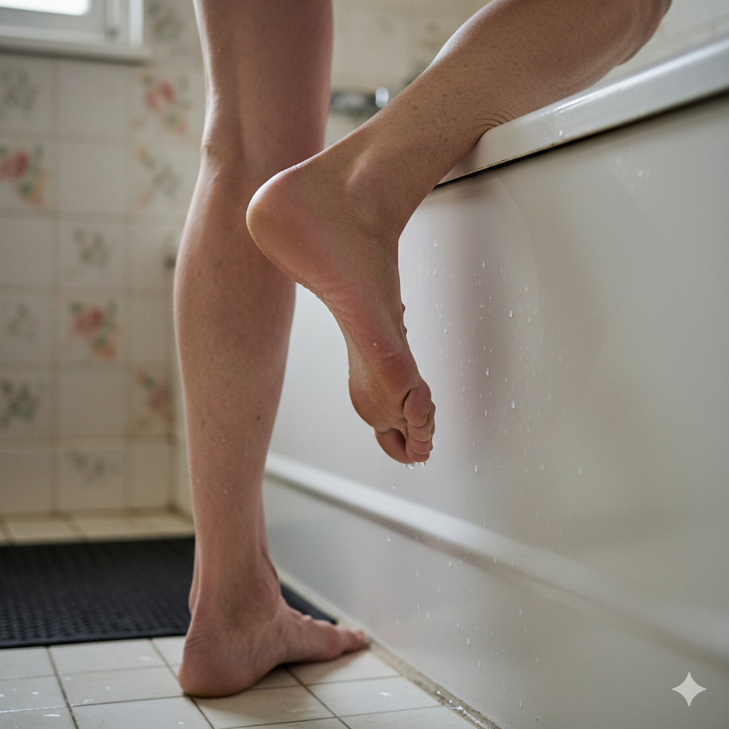 Salle de bain avec baignoire représentant un risque de chute pour les seniors
